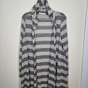 Abercrombie & Fitch Striped Hooded Cardigan in Black and Cream